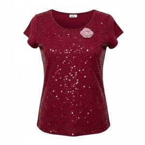 DKNY Burgundy Sequin Short Sleeve Top